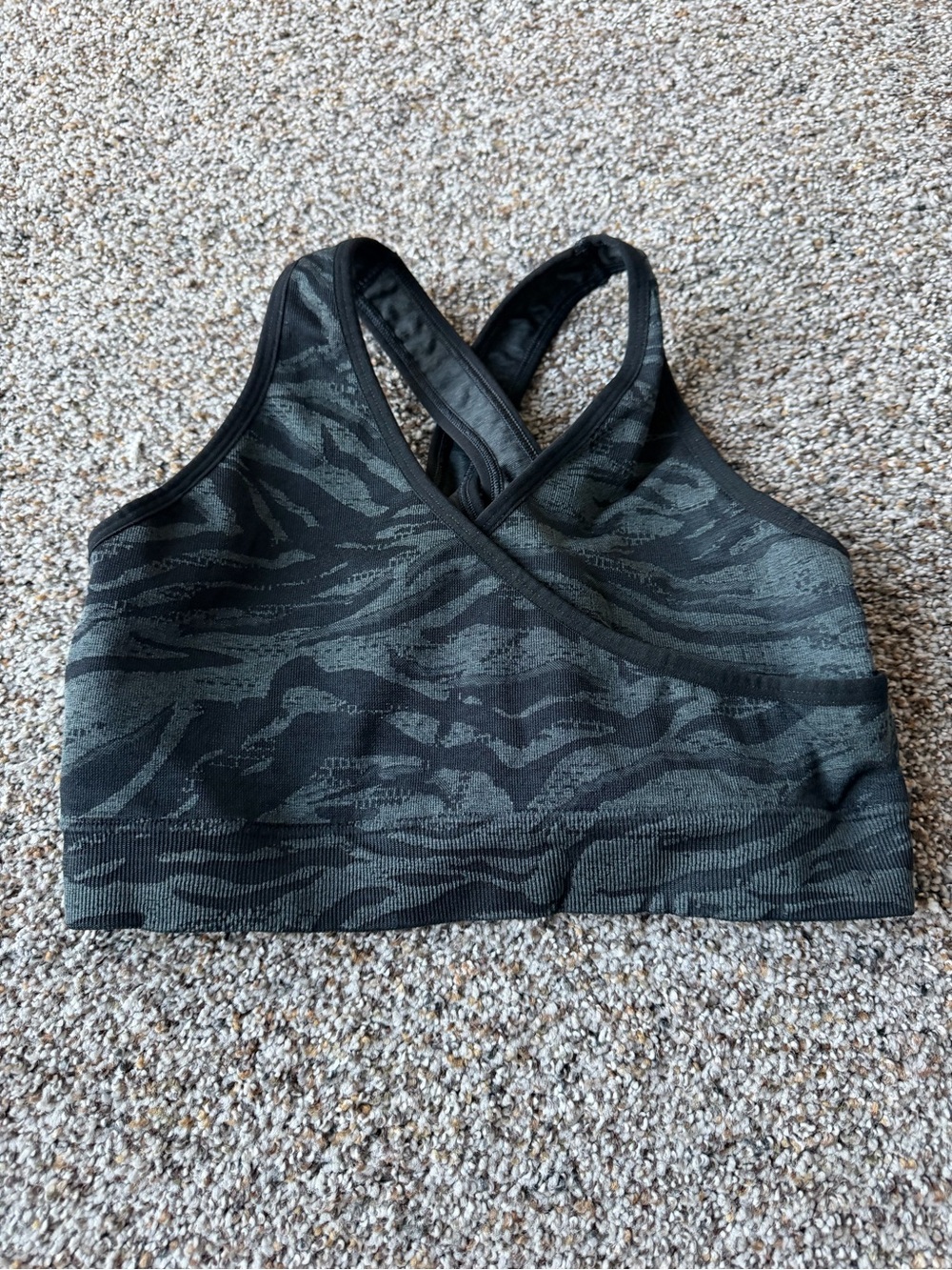 Gymshark Women's Small Black Camo Seamless Wrap Sports Bra Cross Back